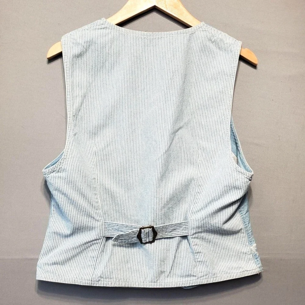 VTG Lizwear Denim Vest Womens S Light Blue Embroidered Floral Boho Cottagecore - Picture 2 of 9
